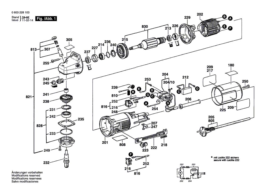 для фрезера для шпунтовых стыков Bosch PSF 22 A 230 V 0603228103, деталировка 1