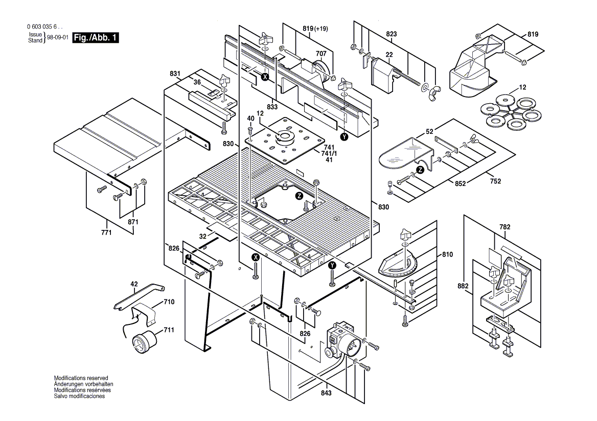 для фрезерного приспособления Bosch RT 60 230 V 0603035603, деталировка 1