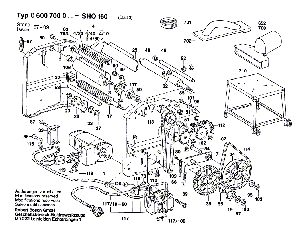 для фуговально-рейсмусового станка Bosch SHO 160 220 V 0600700003, деталировка 3