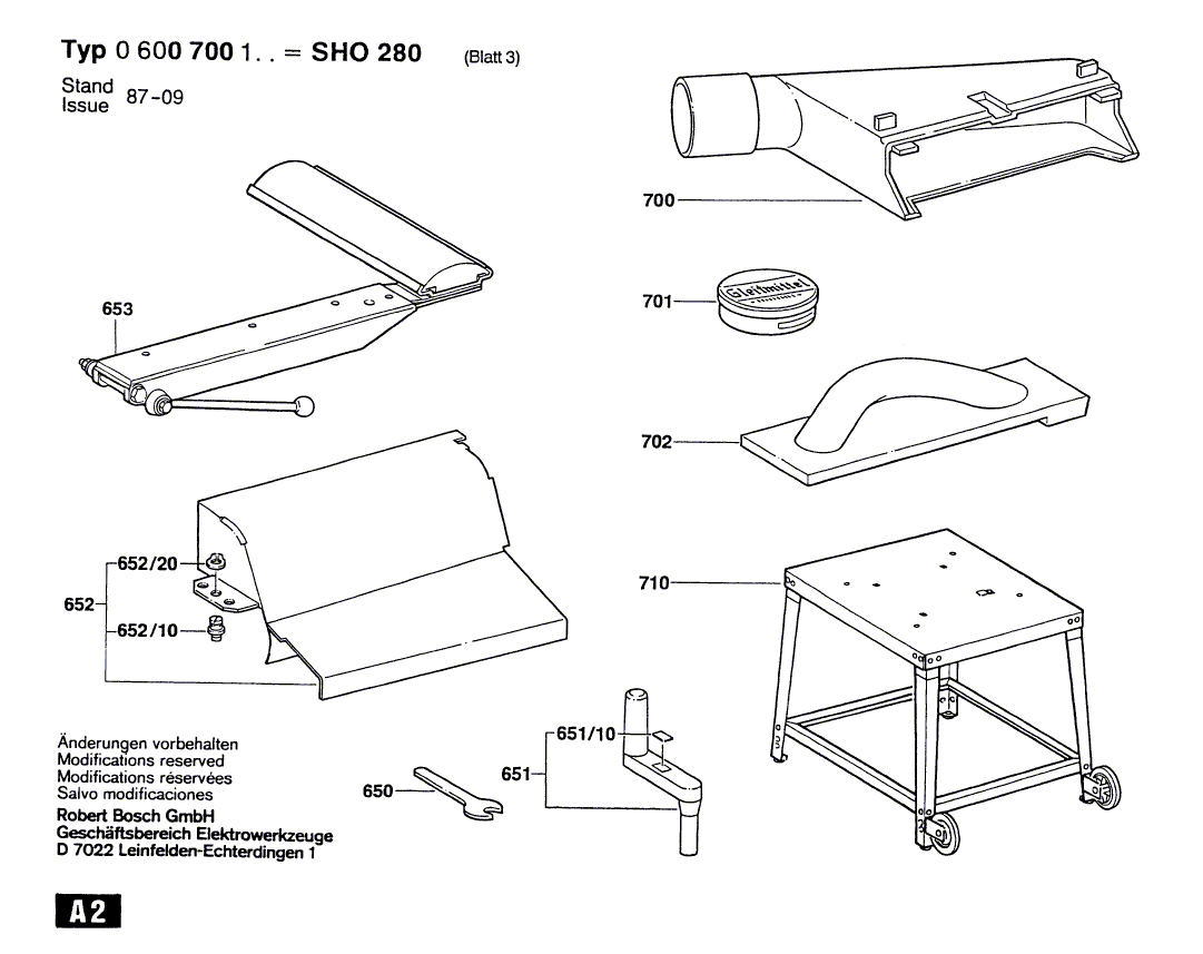 для фуговально-рейсмусового станка Bosch SHO 280 220 V 0600700103, деталировка 3