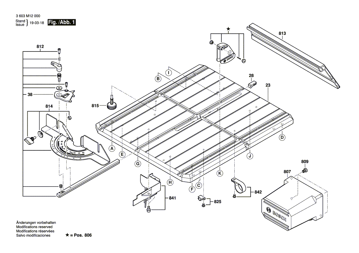 для настольной циркулярной пилы Bosch AdvancedTableCut 52 230 V 3603M12000, деталировка 1