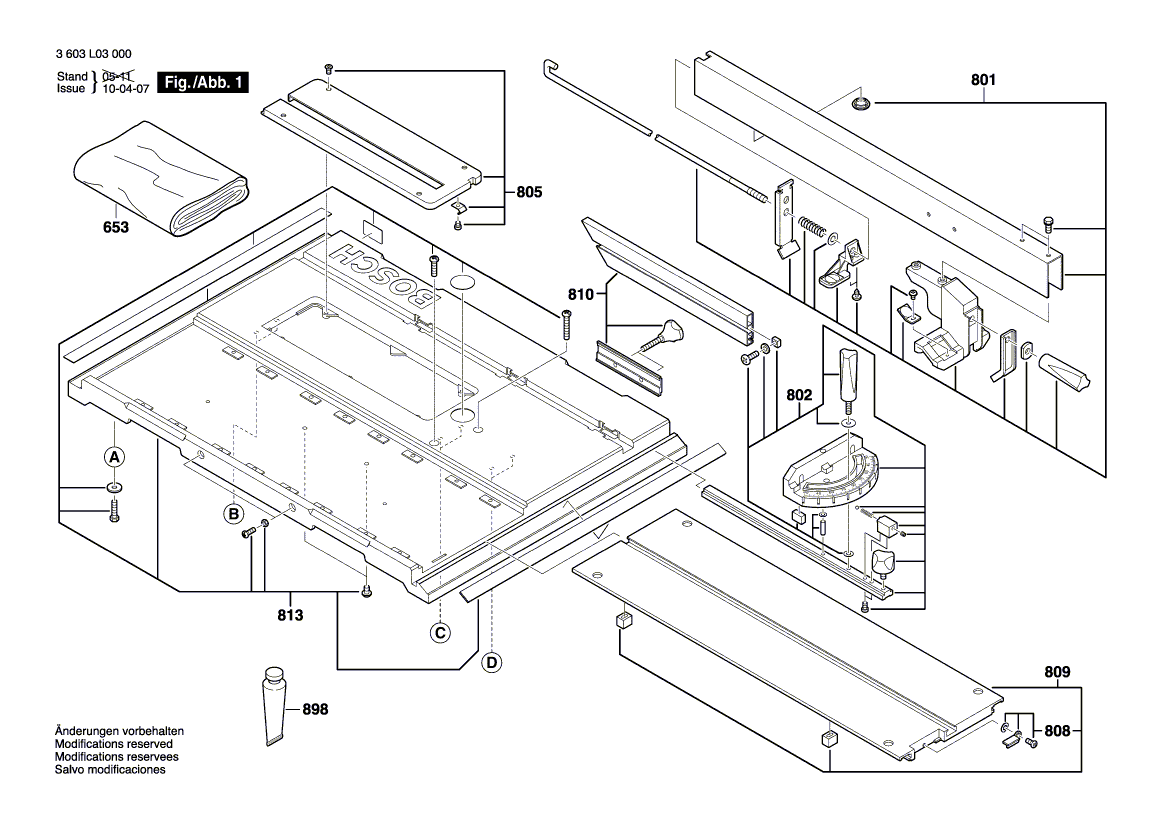 для настольной циркулярной пилы Bosch PTS 10 230 V 3603L03000, деталировка 1