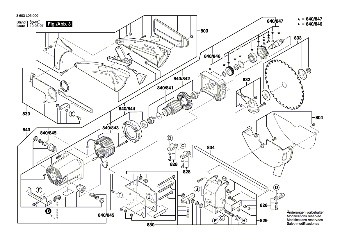 для настольной циркулярной пилы Bosch PTS 10 230 V 3603L03000, деталировка 3