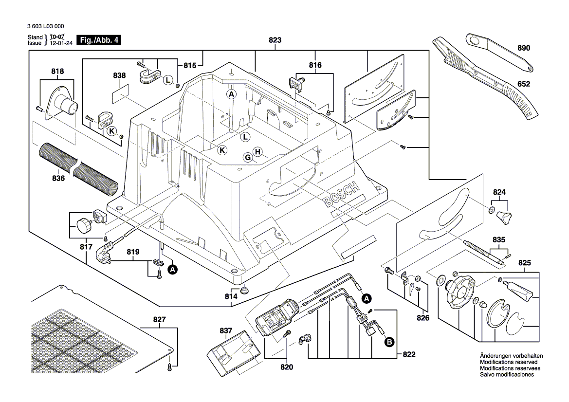 для настольной циркулярной пилы Bosch PTS 10 230 V 3603L03000, деталировка 4