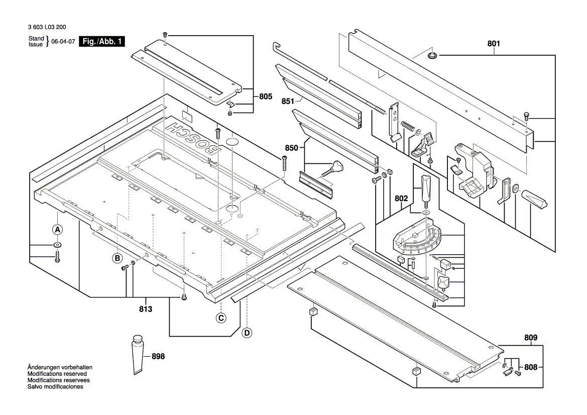 для настольной циркулярной пилы Bosch PTS 10 230 V 3603L03200, деталировка 1