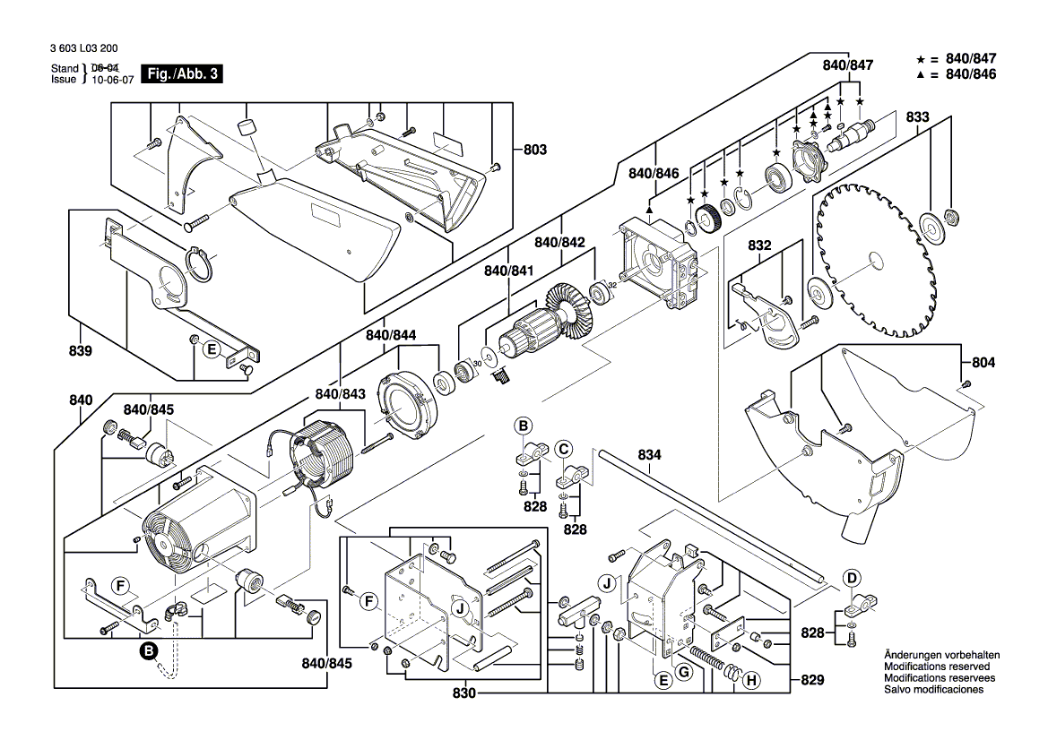 для настольной циркулярной пилы Bosch PTS 10 230 V 3603L03200, деталировка 3