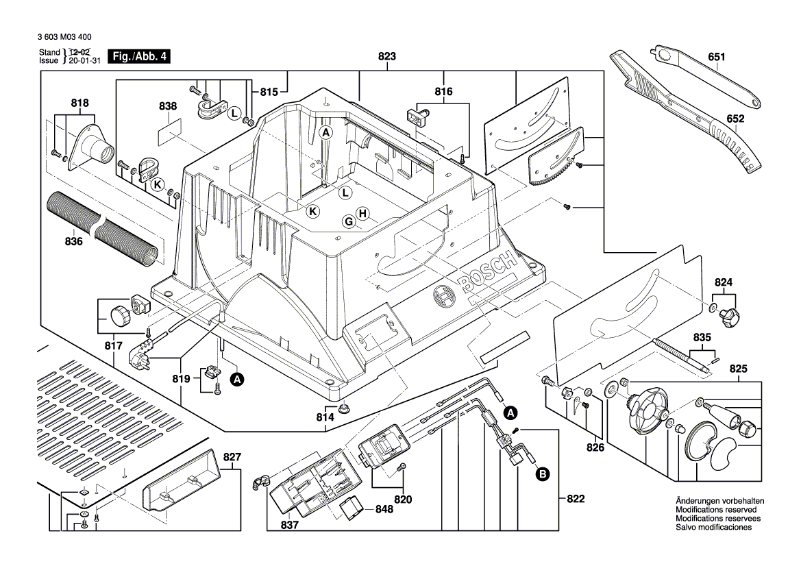 для настольной циркулярной пилы Bosch PTS 10 230 V 3603M03400, деталировка 4