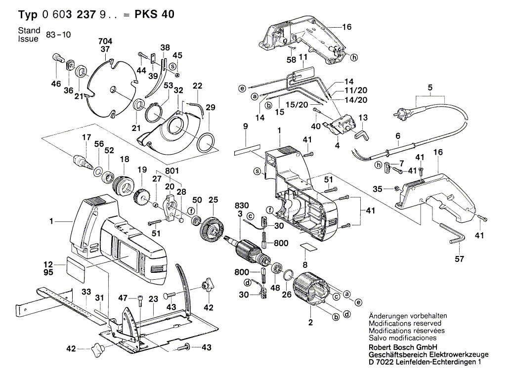 для ручной циркуляной пилы Bosch PKS 40 220 V 0603237903, деталировка 1