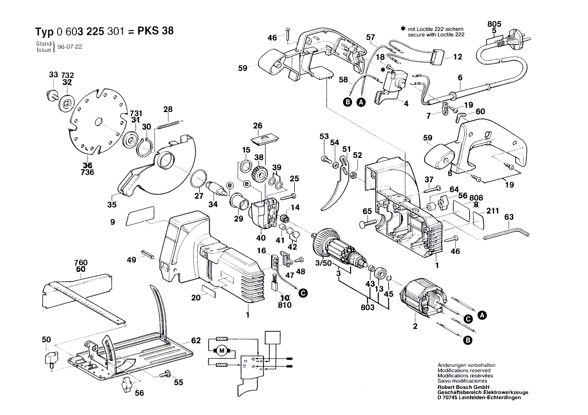 для ручной циркуляной пилы Bosch PKS 40 230 V 0603225301, деталировка 1