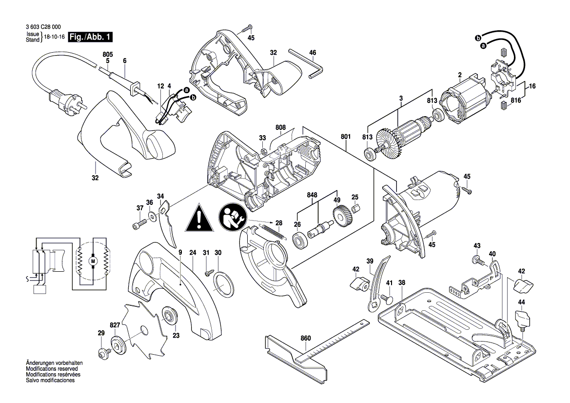 для ручной циркуляной пилы Bosch PKS 40 230 V 3603C28000, деталировка 1