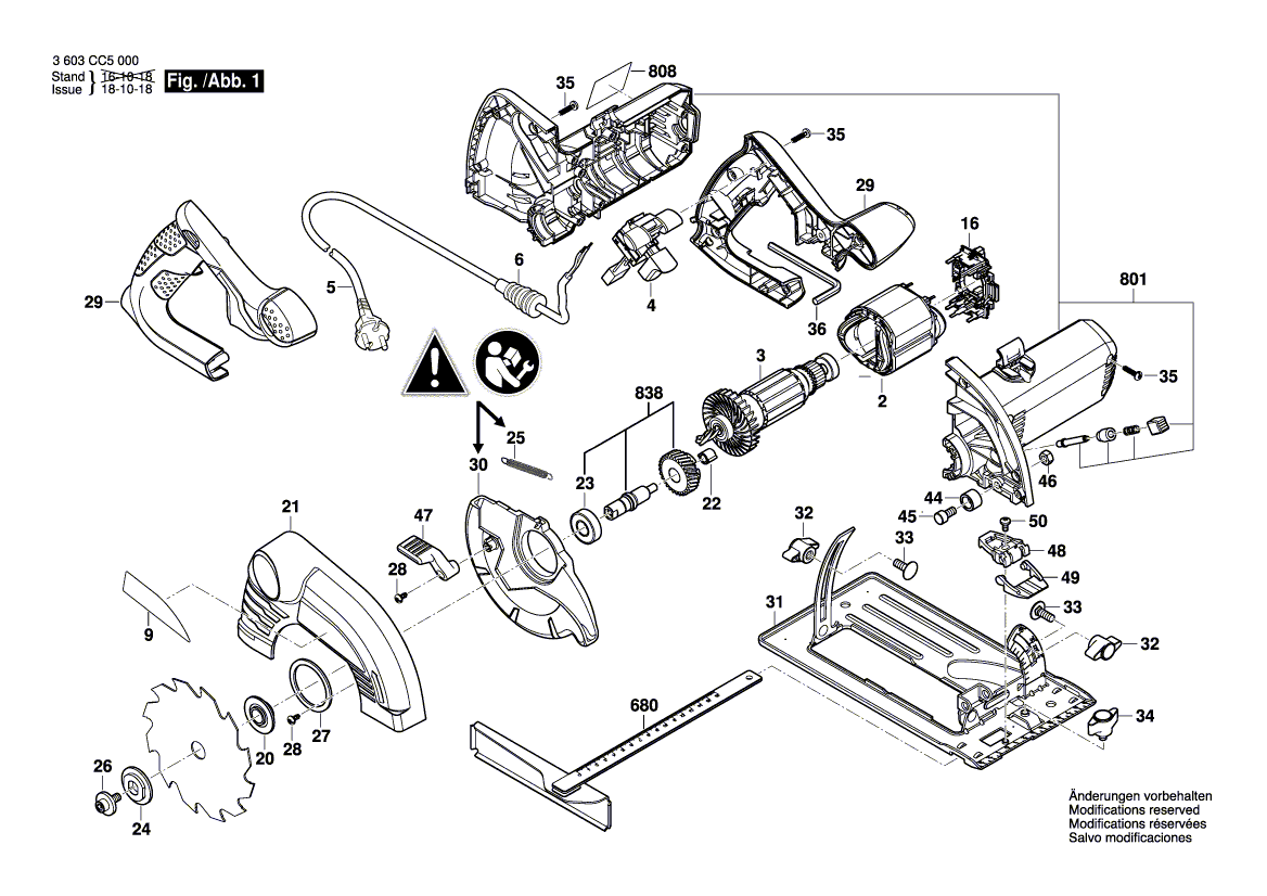 для ручной циркуляной пилы Bosch PKS 40 230 V 3603CC5000, деталировка 1