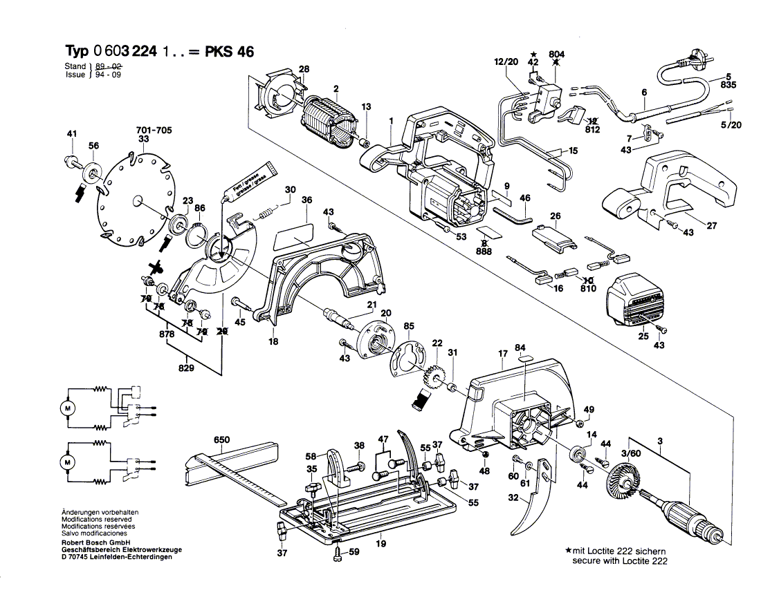 для ручной циркуляной пилы Bosch PKS 46 220 V 0603224103, деталировка 1