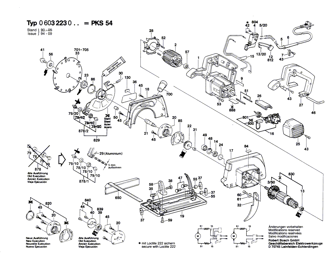 для ручной циркуляной пилы Bosch PKS 54 220 V 0603223003, деталировка 1