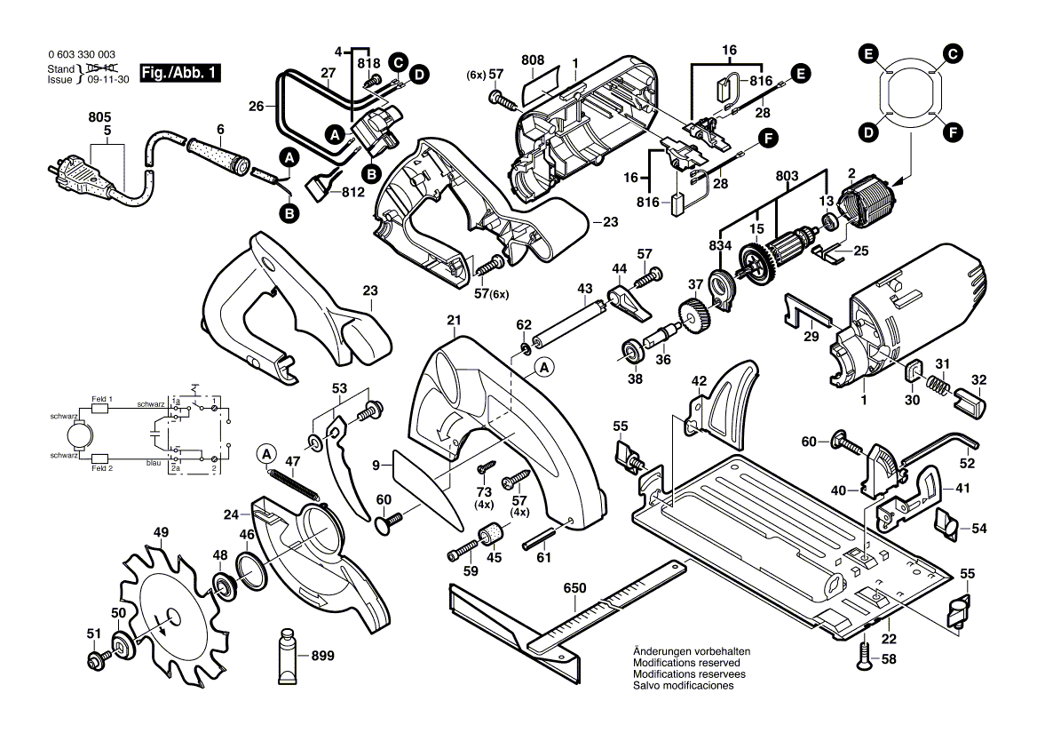 для ручной циркуляной пилы Bosch PKS 54 230 V 0603330003, деталировка 1