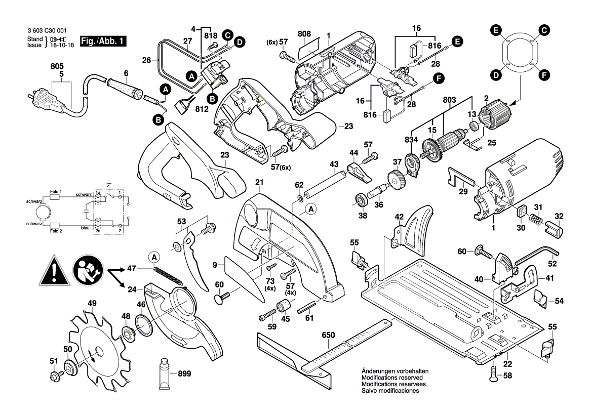 для ручной циркуляной пилы Bosch PKS 54 230 V 3603C30001, деталировка 1