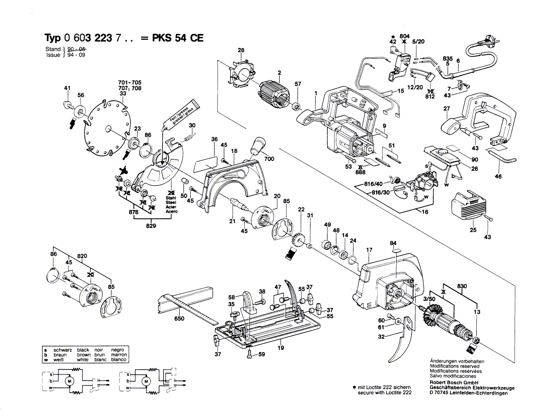 для ручной циркуляной пилы Bosch PKS 54 CE 220 V 0603223703, деталировка 1