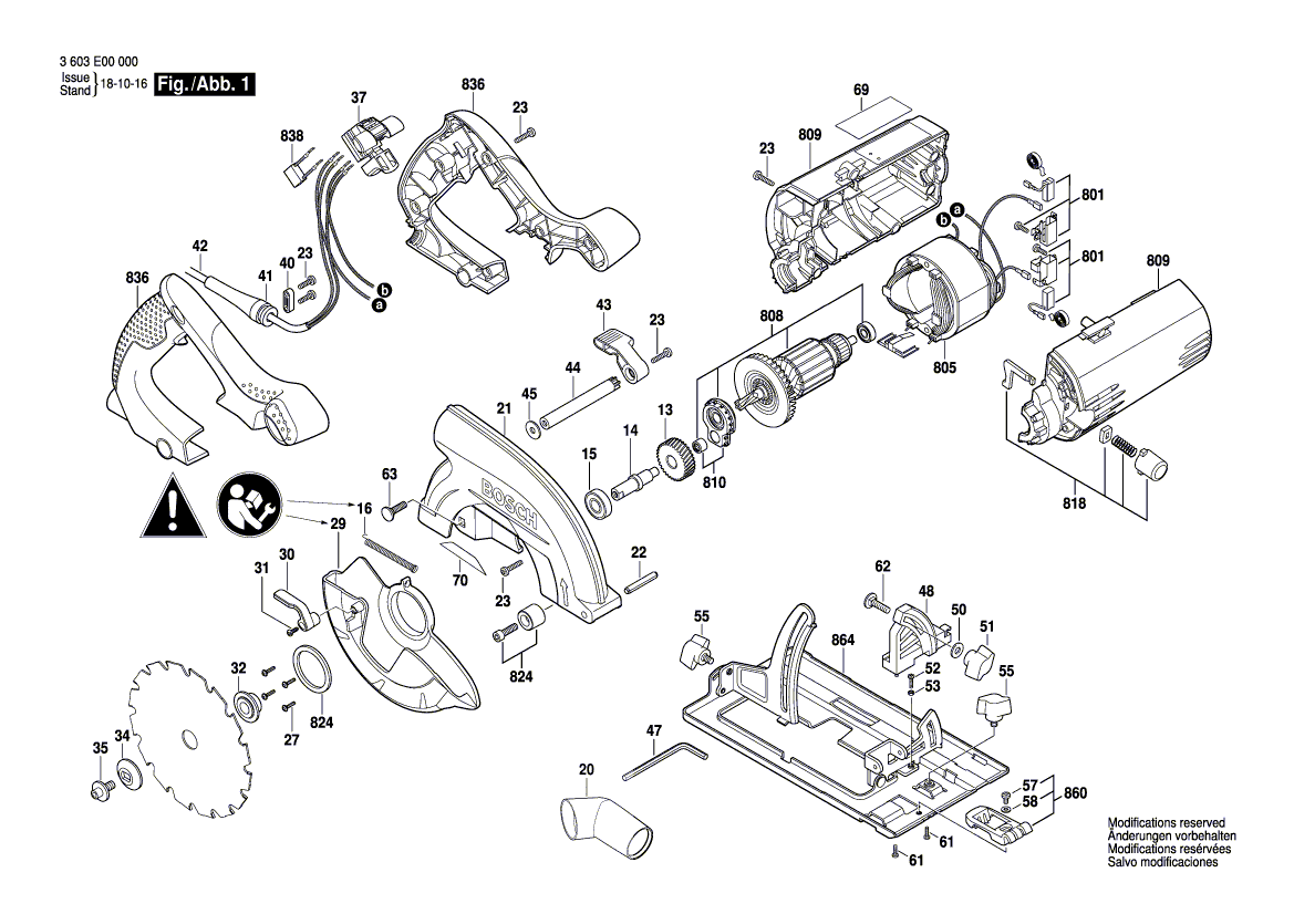 для ручной циркуляной пилы Bosch PKS 55 230 V 3603E00000, деталировка 1