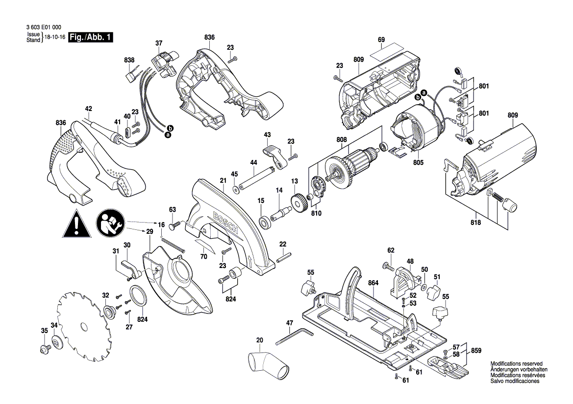 для ручной циркуляной пилы Bosch PKS 55A 230 V 3603E01000, деталировка 1