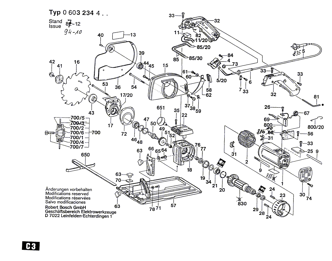 для ручной циркуляной пилы Bosch PKS 65 220 V 0603234403, деталировка 1