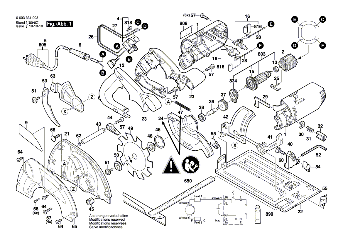 для ручной циркуляной пилы Bosch PKS 66 230 V 0603331003, деталировка 1