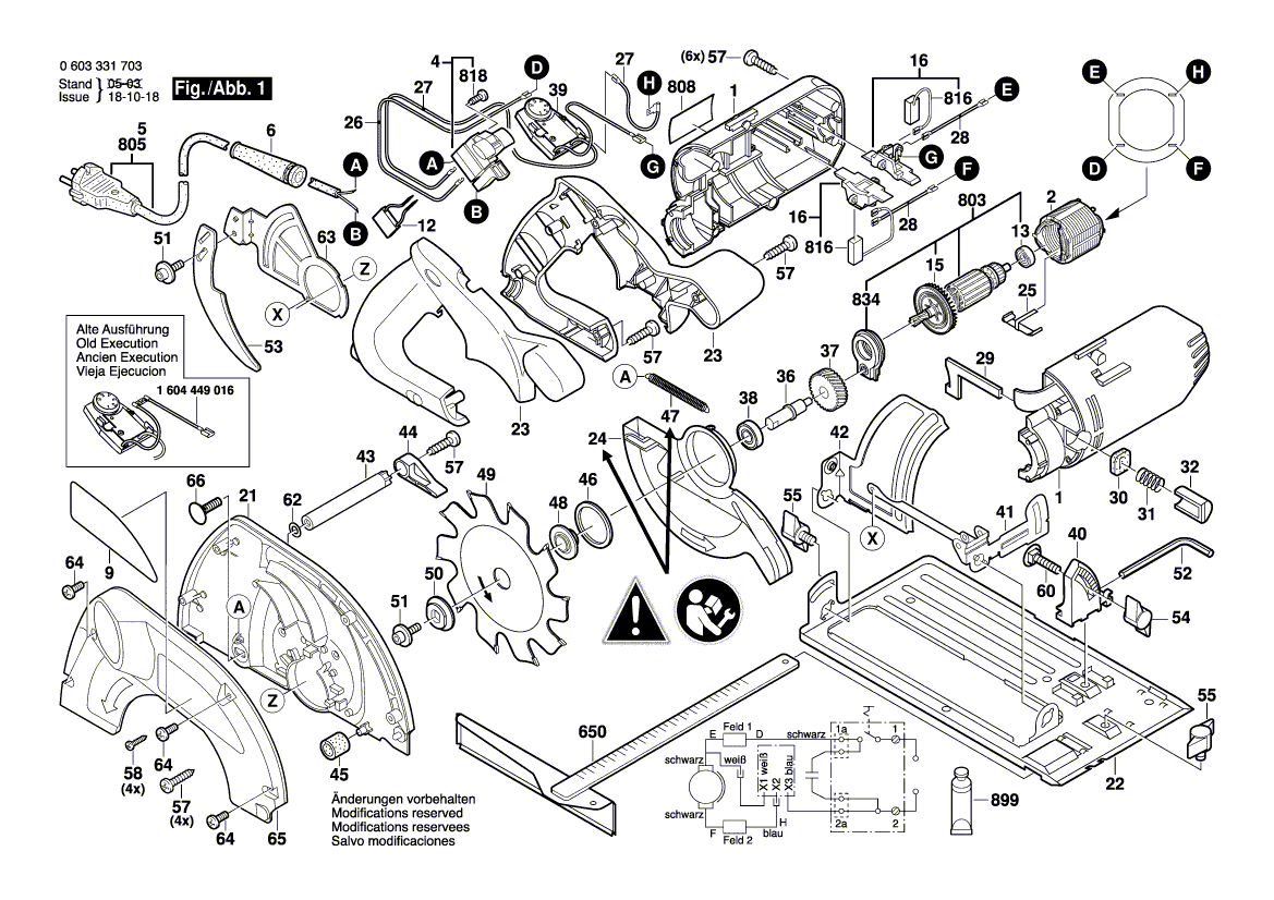 для ручной циркуляной пилы Bosch PKS 66 CE 230 V 0603331703, деталировка 1