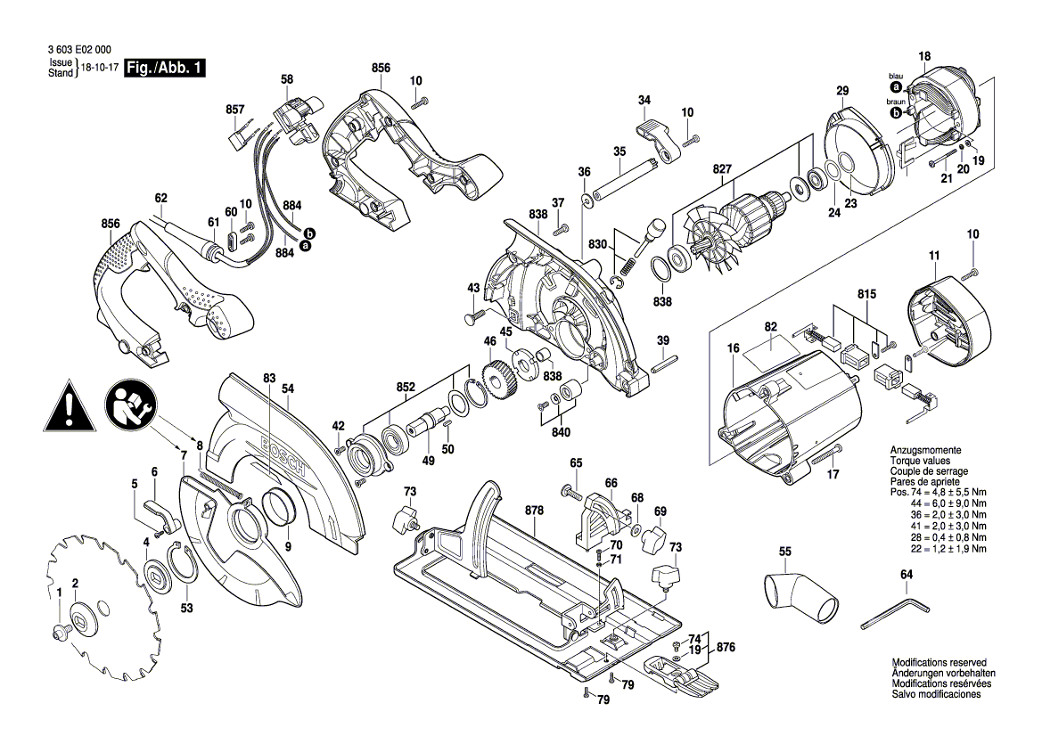 для ручной циркуляной пилы Bosch PKS 66AF 230 V 3603E02000, деталировка 1