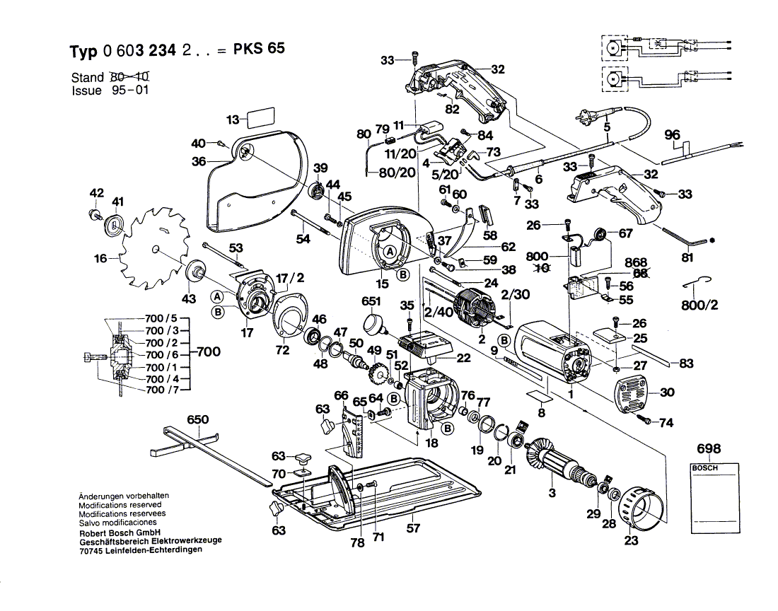 для ручной циркулярной пилы Bosch 220 V 0603234203, деталировка 1