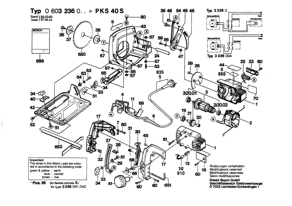 для ручной циркулярной пилы Bosch 220 V 0603236003, деталировка 1