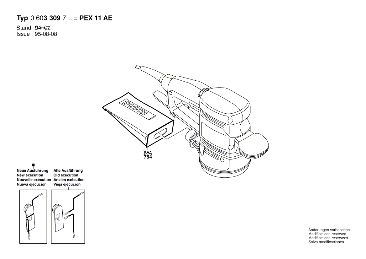 для эксцентриковой шлифмашины Bosch PEX 11 AE 230 V 0603309703, деталировка 2