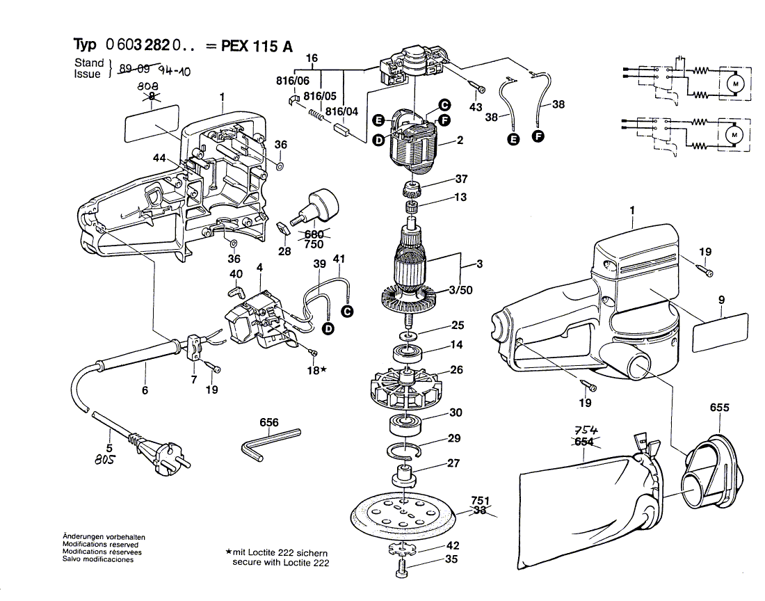 для эксцентриковой шлифмашины Bosch PEX 115 A 230 V 0603282003, деталировка 1