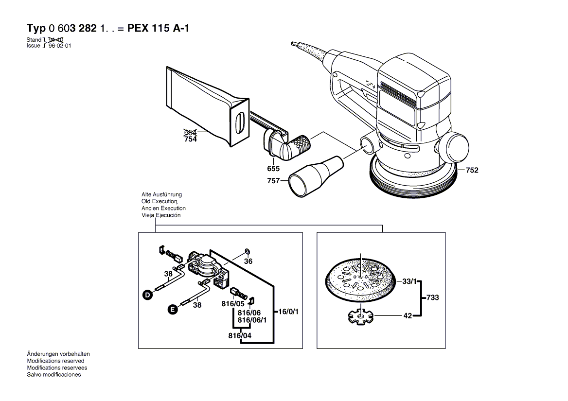 для эксцентриковой шлифмашины Bosch PEX 115 A-1 230 V 0603282103, деталировка 2