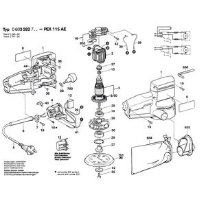 для эксцентриковой шлифмашины Bosch PEX 115 AE 220 V 0603282703, деталировка 1