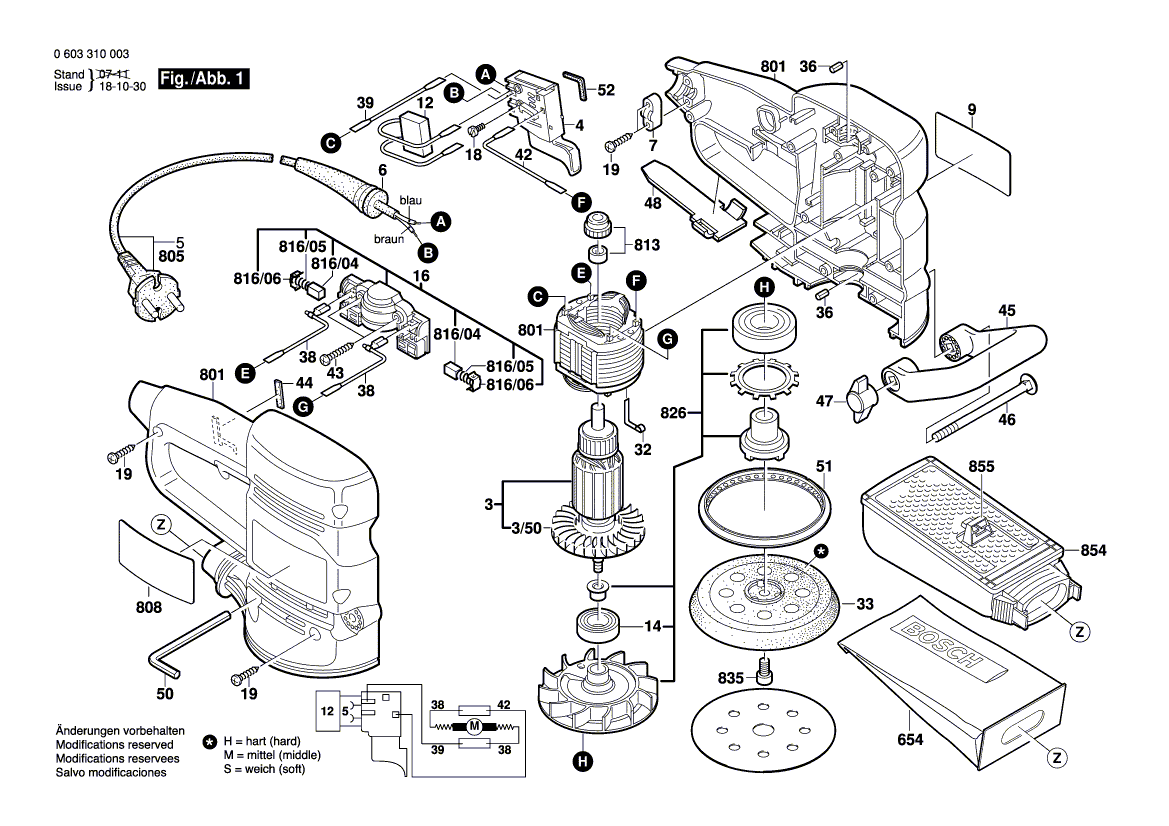 для эксцентриковой шлифмашины Bosch PEX 12 A 230 V 0603310003, деталировка 1