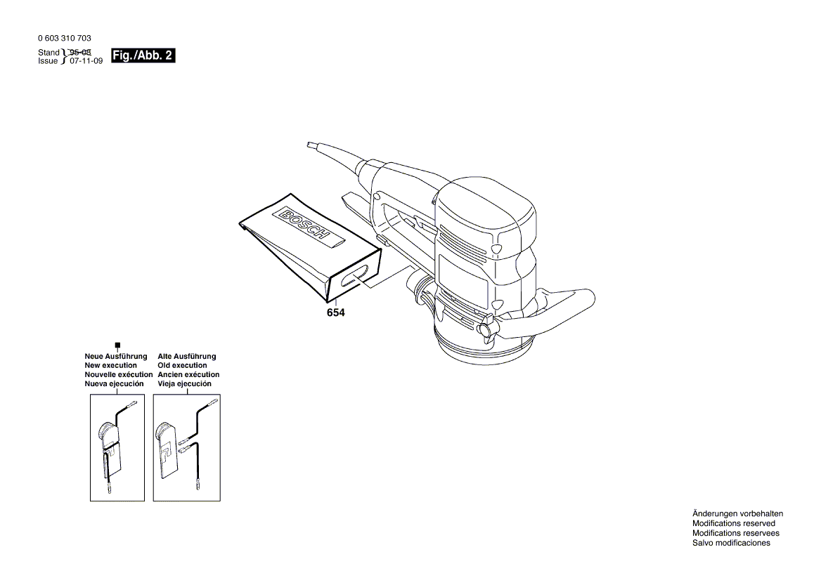 для эксцентриковой шлифмашины Bosch PEX 12 AE 230 V 0603310703, деталировка 2