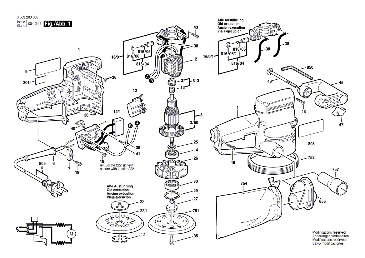 для эксцентриковой шлифмашины Bosch PEX 125 A 220 V 0603283003, деталировка 1