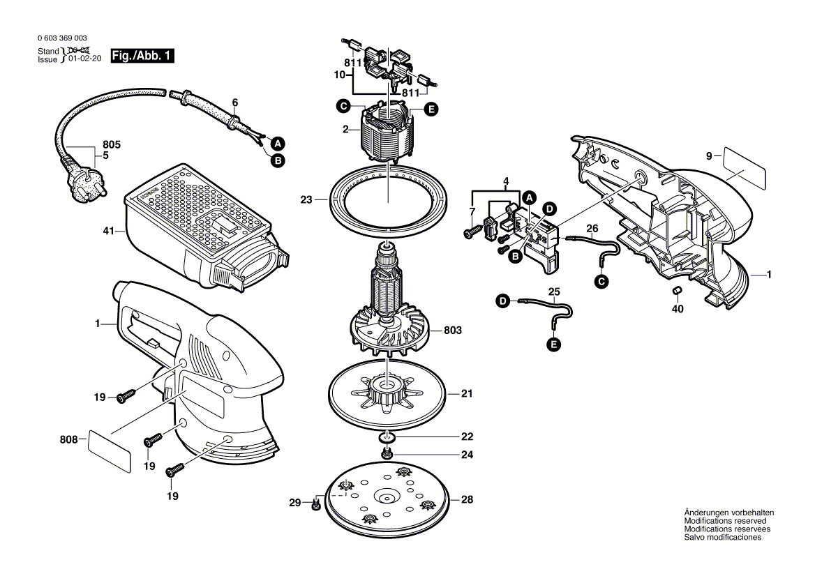 для эксцентриковой шлифмашины Bosch PEX 270 A 230 V 0603369003, деталировка 1