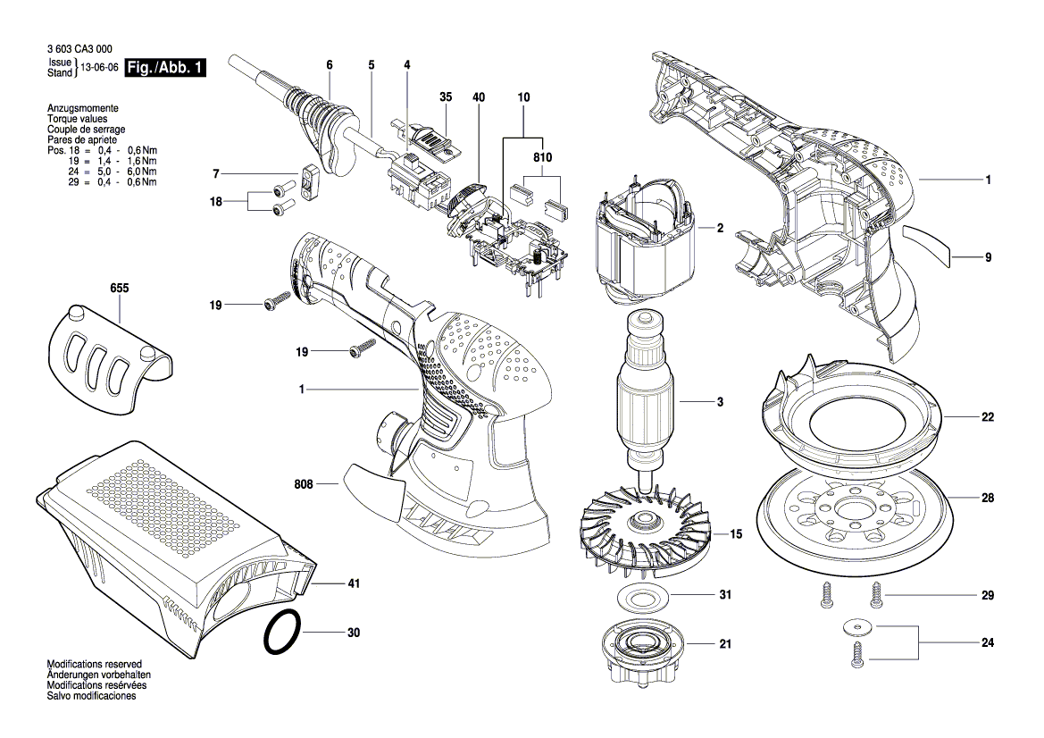 для эксцентриковой шлифмашины Bosch PEX 300 AE 230 V 3603CA3000, деталировка 1