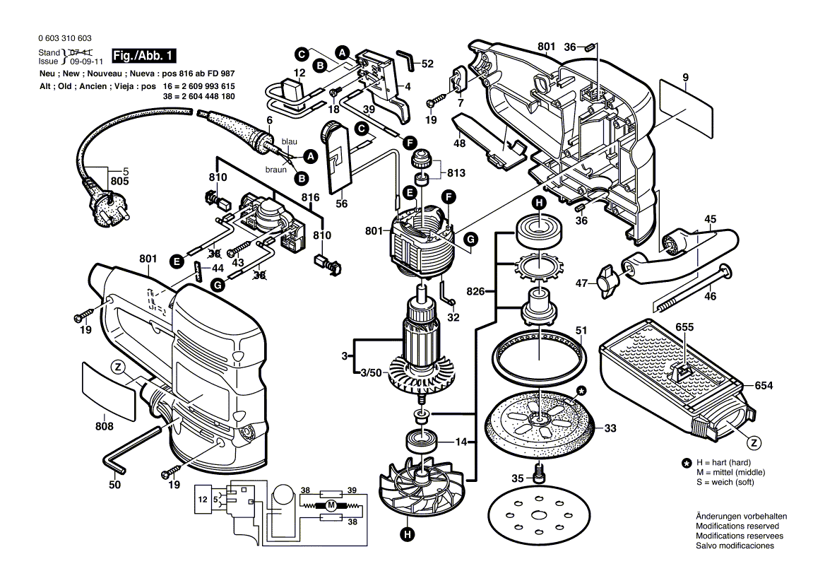 для эксцентриковой шлифмашины Bosch PEX 400 AE 230 V 0603310603, деталировка 1