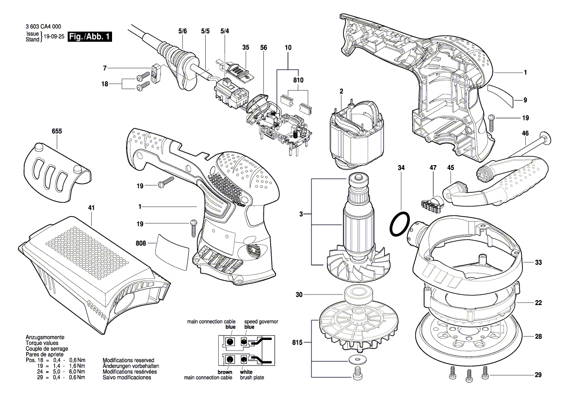 для эксцентриковой шлифмашины Bosch PEX 400 AE 230 V 3603CA4000, деталировка 1