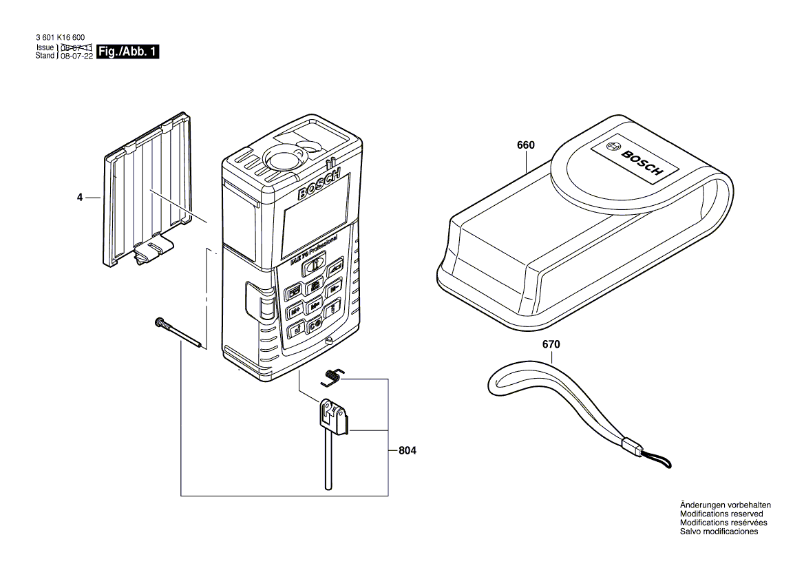 для лазерного дальномера Bosch DLE 70 3601K16600, деталировка 1