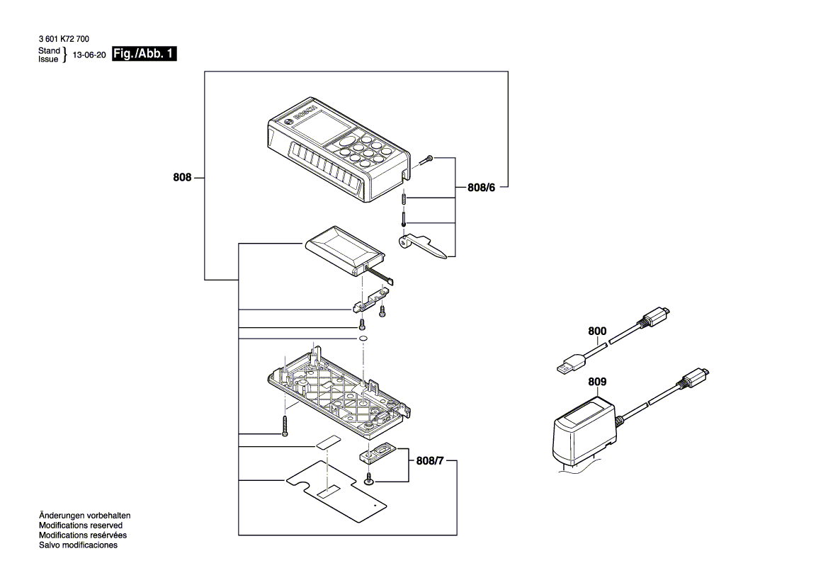 для лазерного дальномера Bosch GLM 100 C 3601K72700, деталировка 1