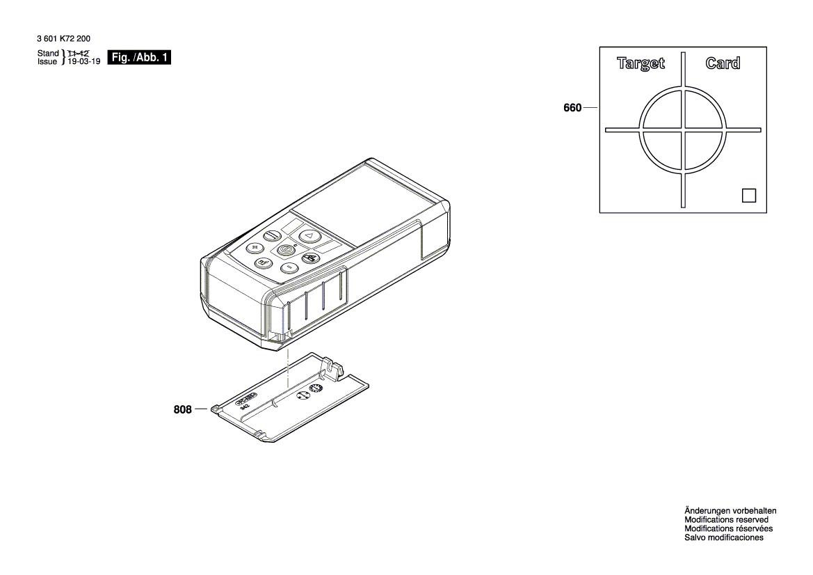 для лазерного дальномера Bosch GLM 50 C 230 V 3601K72C00, деталировка 1