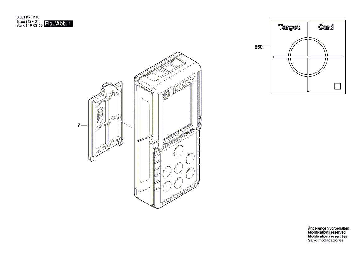 для лазерного дальномера Bosch GLM 500 3601K72H00, деталировка 1