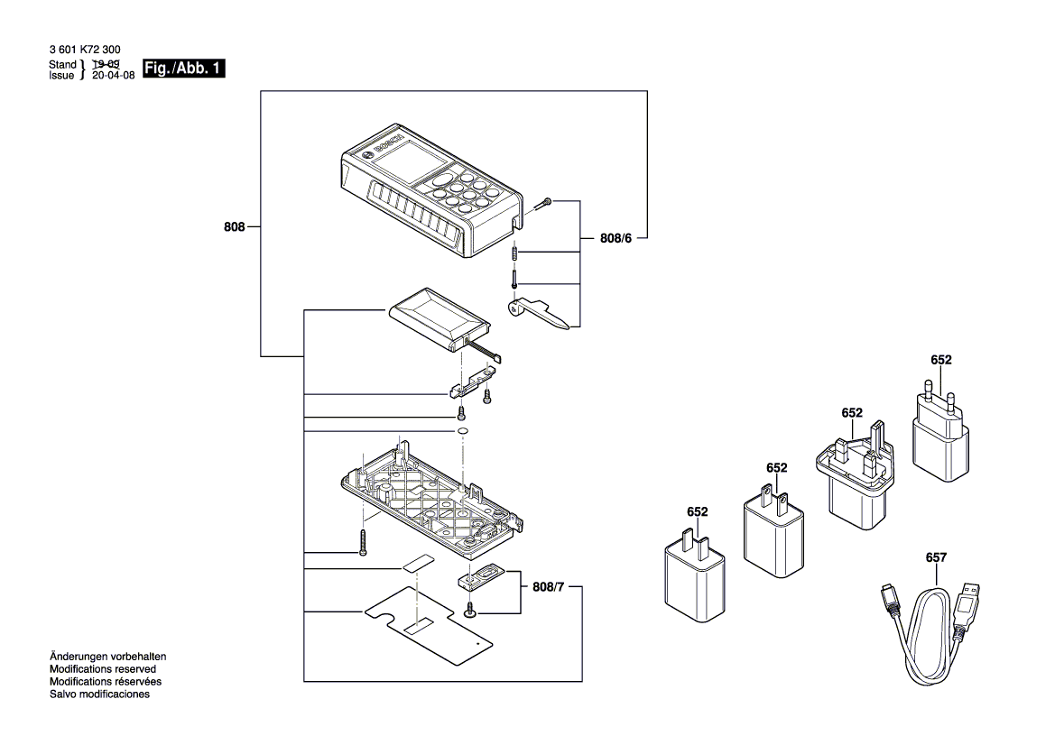 для лазерного дальномера Bosch GLM 80 3601K72300, деталировка 1