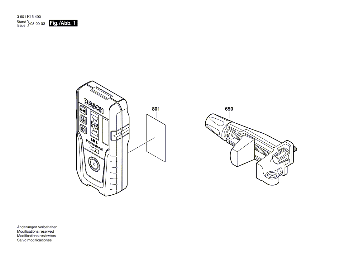 для лазерного приемника Bosch LR 1 3601K15400, деталировка 1