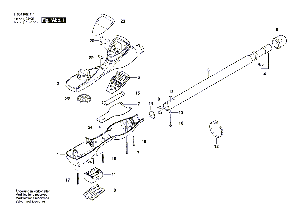 для металлодетектора Bosch 19-200 F034K824N3, деталировка 1
