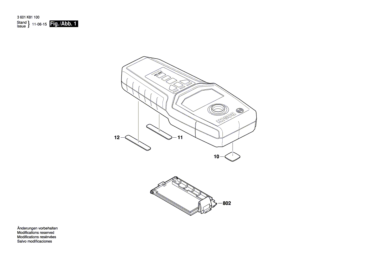 для металлодетектора Bosch GMS 100 230 V 3601K81100, деталировка 1