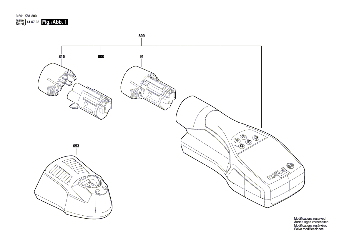 для универсального детектора Bosch D-tect 120 230 V 3601K81300, деталировка 1