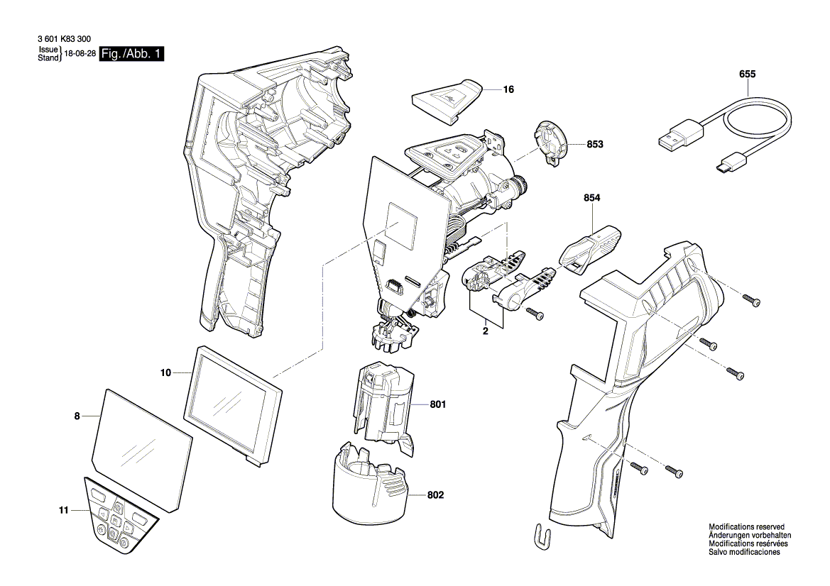 для пирометра Bosch GIS 1000 C 10.8 V 3601K83300, деталировка 1