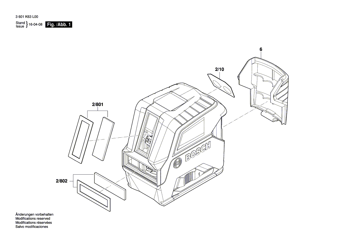 для строительного лазера Bosch GLL 2-10 3601K63L00, деталировка 1